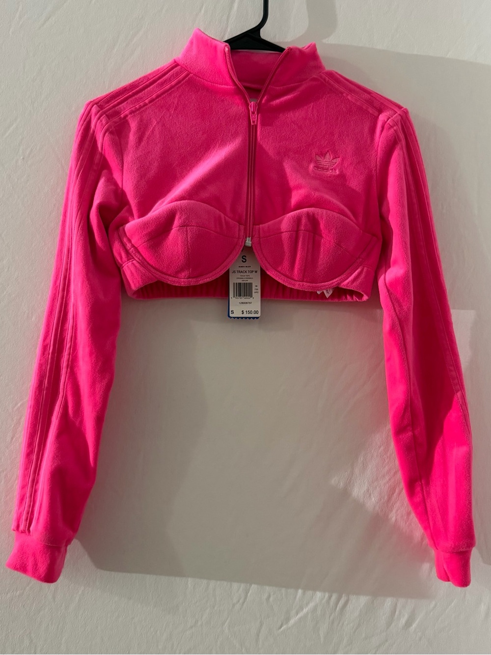 Adidas X Jeremy Scott Velour Crop TrackTop NWT Small Pink Y2K Bustier Streetwear - Picture 3 of 16